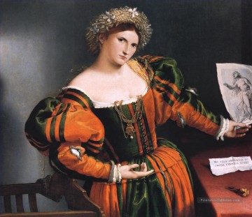  lorenzo - Portrait d’une dame avec une photo du suicide de Lucretia Renaissance Lorenzo Lotto